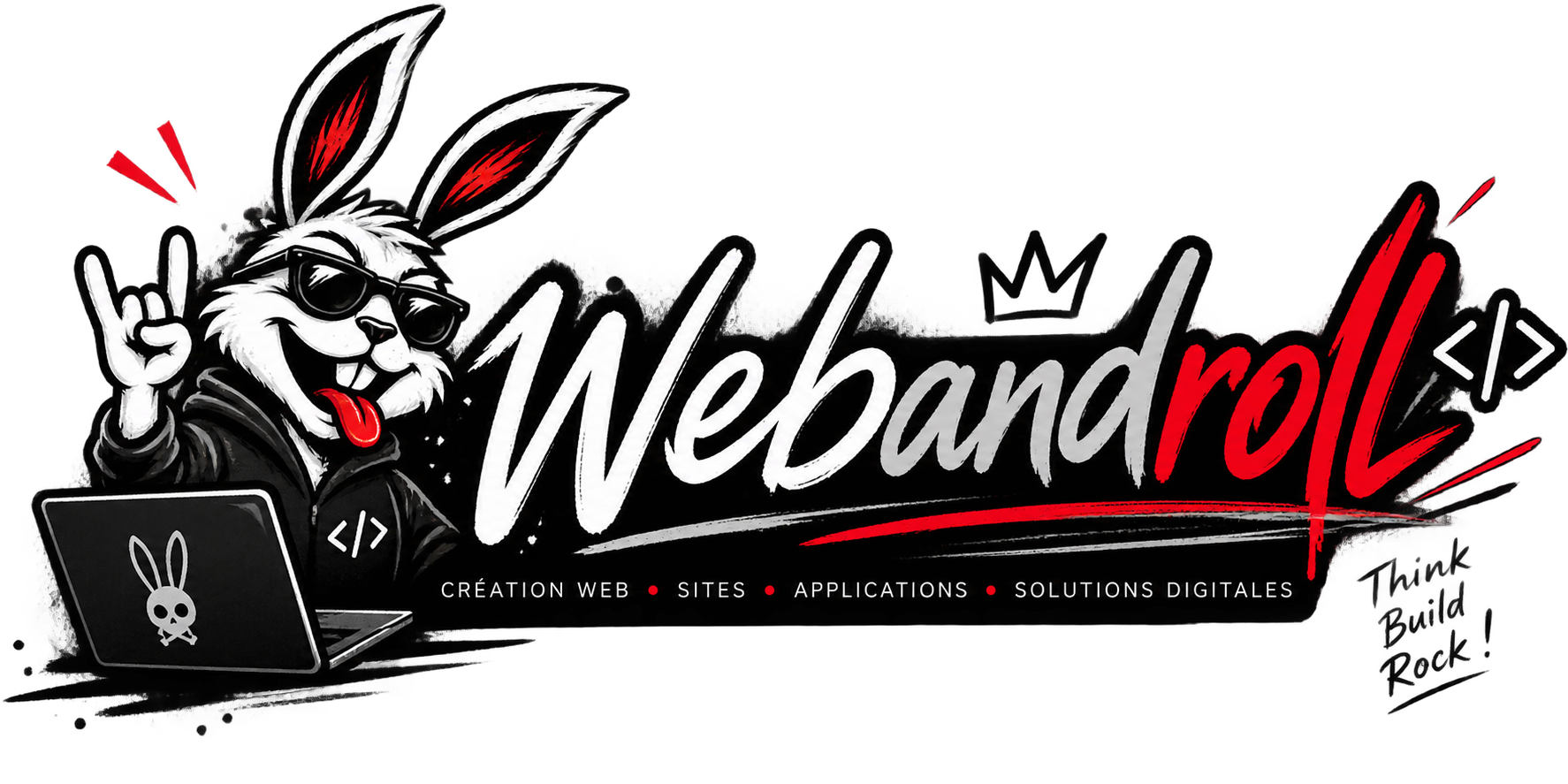 La mascotte Webandroll, un lapin rockeur devant son ordinateur